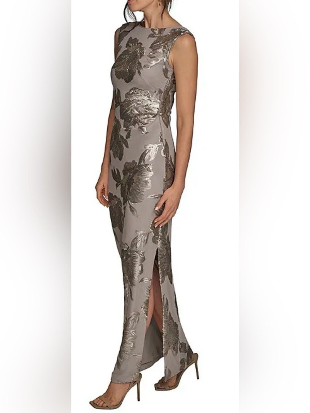 NEW Donna Karan Sequin Floral Sleeveless Dark Clay Gown Sz 8 - Picture 4 of 10